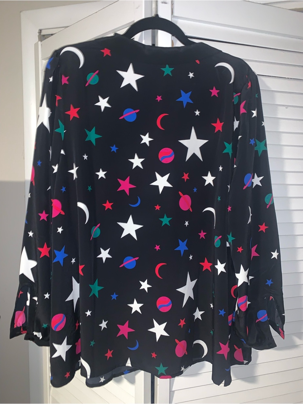 ModCloth Black Star & Planet Print Long Sleeve Blouse - Picture 2 of 6